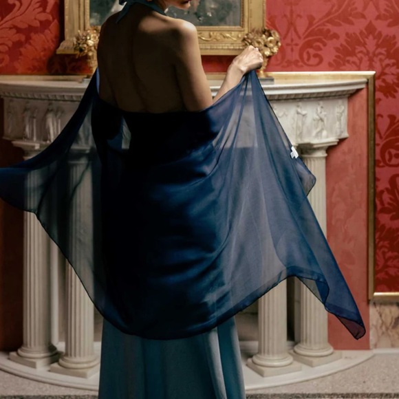 Michaelangelo Navy Blue Formal Gown With Sheer Wrap - Picture 1 of 8